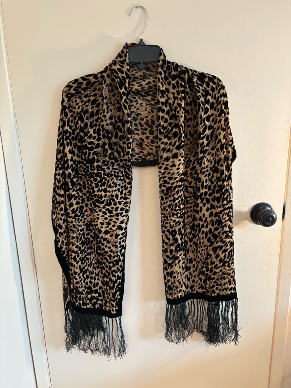 Leopard Print Fringe Scarf/Shawl  - Tan & Black